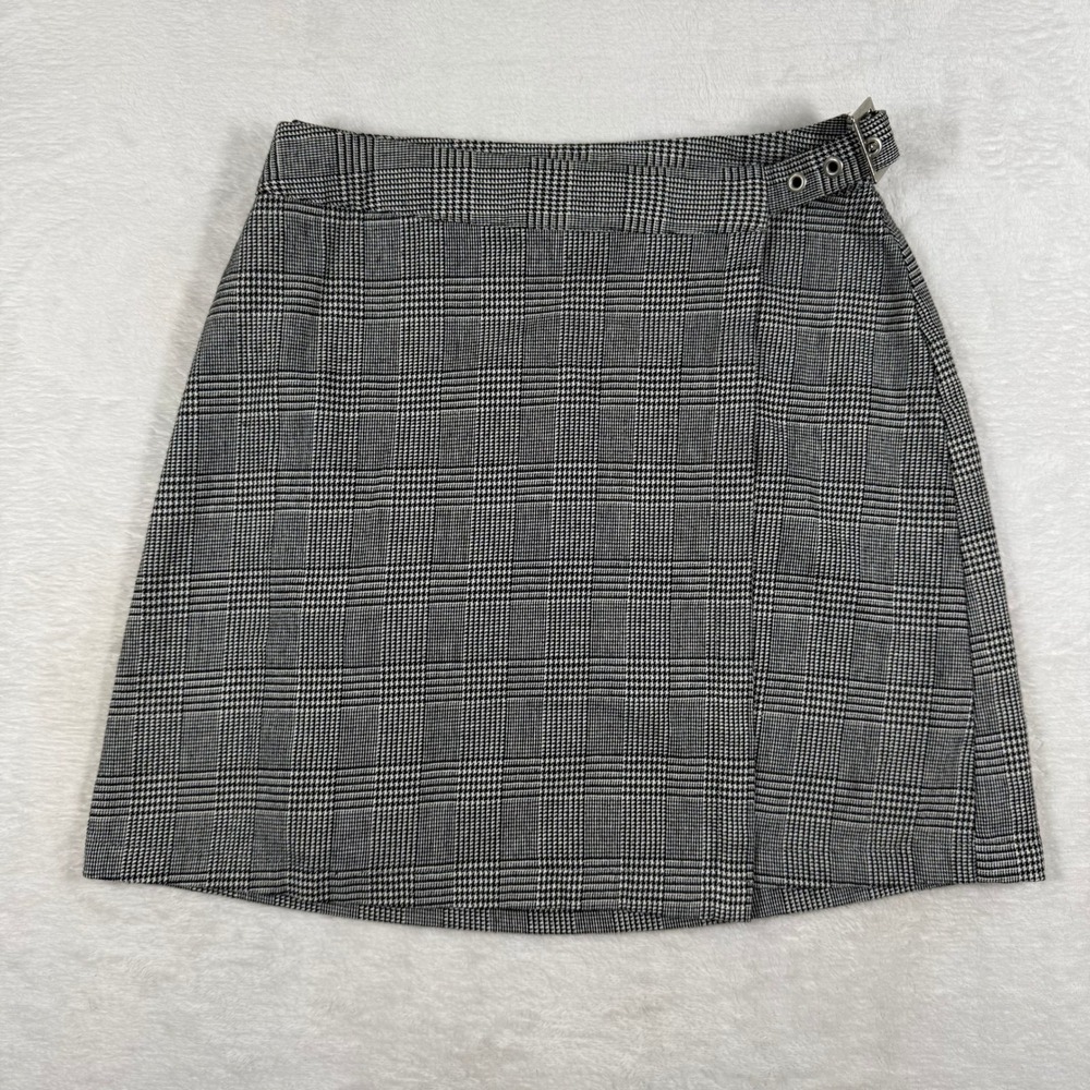 John Galt Glen Plaid Wrap Mini Skirt Black White Buckle MD383 XXS